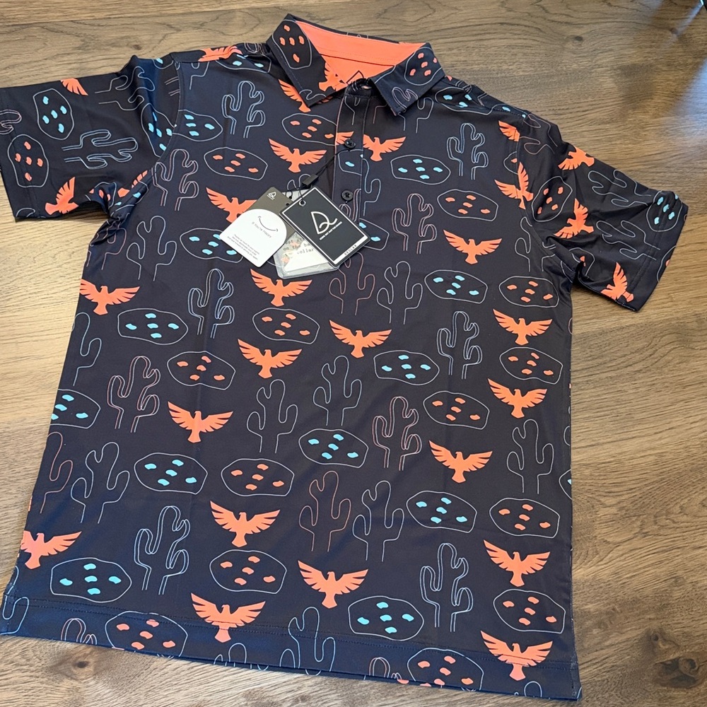 Deolax Men's Small Black Orange & Blue Polo